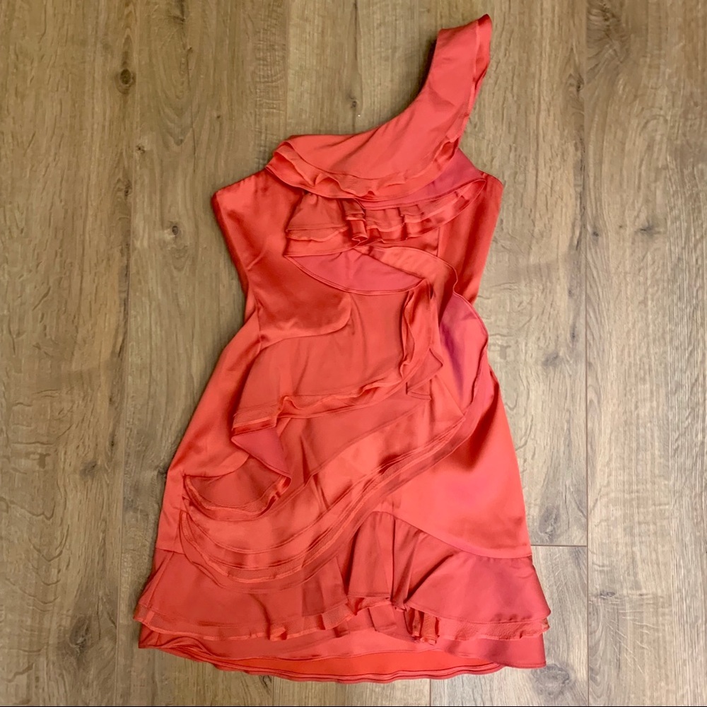 BCBGMaxAzria One-Shoulder Coral Dress
